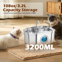 Fontaine à eau écologique en acier inoxydable 304 pour animaux de compagnie, distributeur automatique pour chats, fontaine à boire pour chiens avec fenêtre de niveau d'eau, faible MOQ FG
