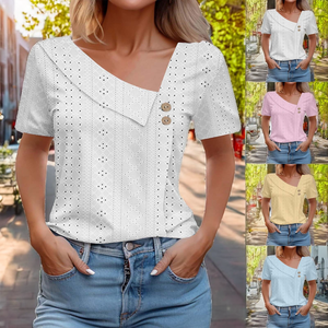 Blusa de punto retro para mujer, estilo casual, manga larga, cuello asimétrico con botones, estilo primavera, teñido liso, antipilling - Product Image 2