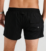 Shorts de bain pour hommes en tissu recyclé écologique, personnalisables, noirs, à séchage rapide, avec poches et taille élastique, vente en gros
