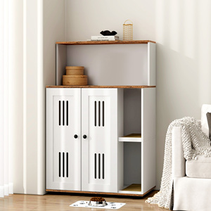Cat Litter Cabinet Enclosure Double Door Hidden Furniture For 2 Cats With Storage <b>Shelves</b> And Ventilation Panels - Product Image 1