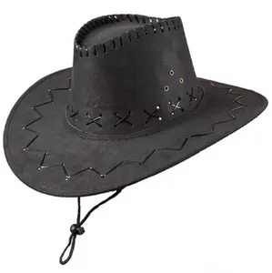 Cowboy Hat Leather Stitched Brown Kids Wild Western & Fancy Dress