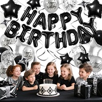 Ensemble de ballons Joyeux Anniversaire Rose Bleu Noir Argent, Ballons en latex à confettis, Décorations suspendues en spirale