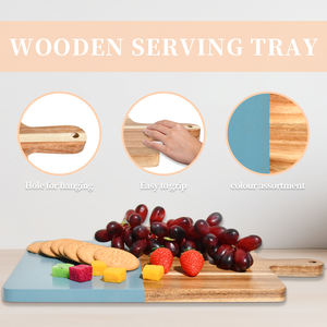 Tabla de cortar de madera de acacia Natural de dos tonos de buena calidad, Juego de 3 bloques de cortar con mango para cocina, frutas, carne - Product Image 3