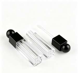 Tube de brillant à lèvres transparent à rainures verticales carrées et fines, avec bouchon à bille noir, vide, pour huile à lèvres - Product Image 4