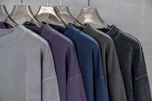 Yingling Custom 380g Thick Cotton Extended Neck Sweatshirt Heavyweight Acid Washed Blank Drop Shoulder Crewneck <b>Sweater</b> for Men - Product Image 5