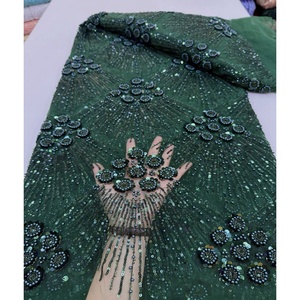 Toplace alta calidad Europeo Americano verde 3D rebordear <span class=keywords><strong>lentejuelas</strong></span> bordado tela para vestido de novia vestido de noche - Product Image 6