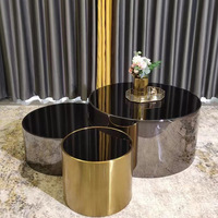 Meilleures ventes : Ensembles de tables basses de salon, trois tables basses rondes de luxe en acier inoxydable argenté ou doré avec miroir