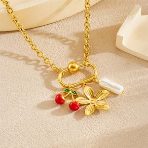 Gold Plated Cherry And Marine Life Pendant Necklace With Starfish Seashell Flower Charm For Party Fashion Jewelry - Product Image 2