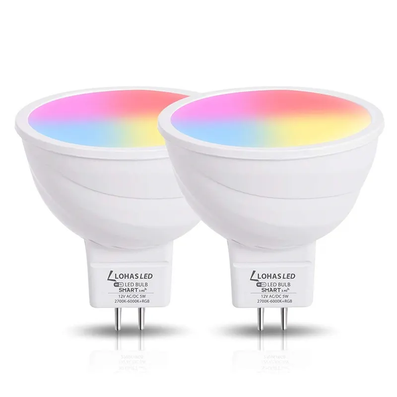 Controle Remoto LOHAS Tuya RGB + CCT 2700 ~ 6000K Lâmpadas Inteligentes 5W MR16 WiFi Luzes LED Smart Home Com Alexa Party