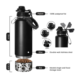 Botella de Agua Portátil para Perros 3 en 1 de 2025 con Tazones de Acero Inoxidable Aislado para Comida y Bebida para Viajes al Aire Libre - Product Image 3