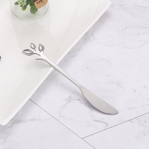 Vàng thép không gỉ Flatware Set Tree <span class=keywords><strong>Leaf</strong></span> phong cách bánh tráng miệng muỗng nĩa Knife Set - Product Image 6