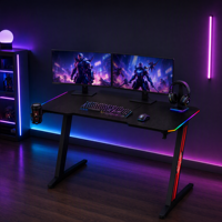 Bureau de jeu en fibre de carbone, bureau de jeu RGB, bureau de jeu ergonomique réglable en hauteur, grand bureau de jeu de bureau OEM avec LED
