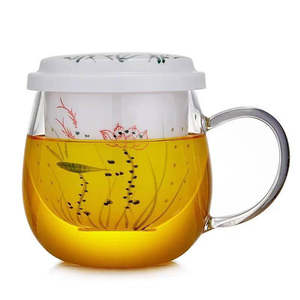 Taza de Té de Cerámica Pintada a Mano con Filtro Separador de Agua, Tapa Resistente al Calor para Beber Té, para Uso en Oficina y Hogar - Product Image 4