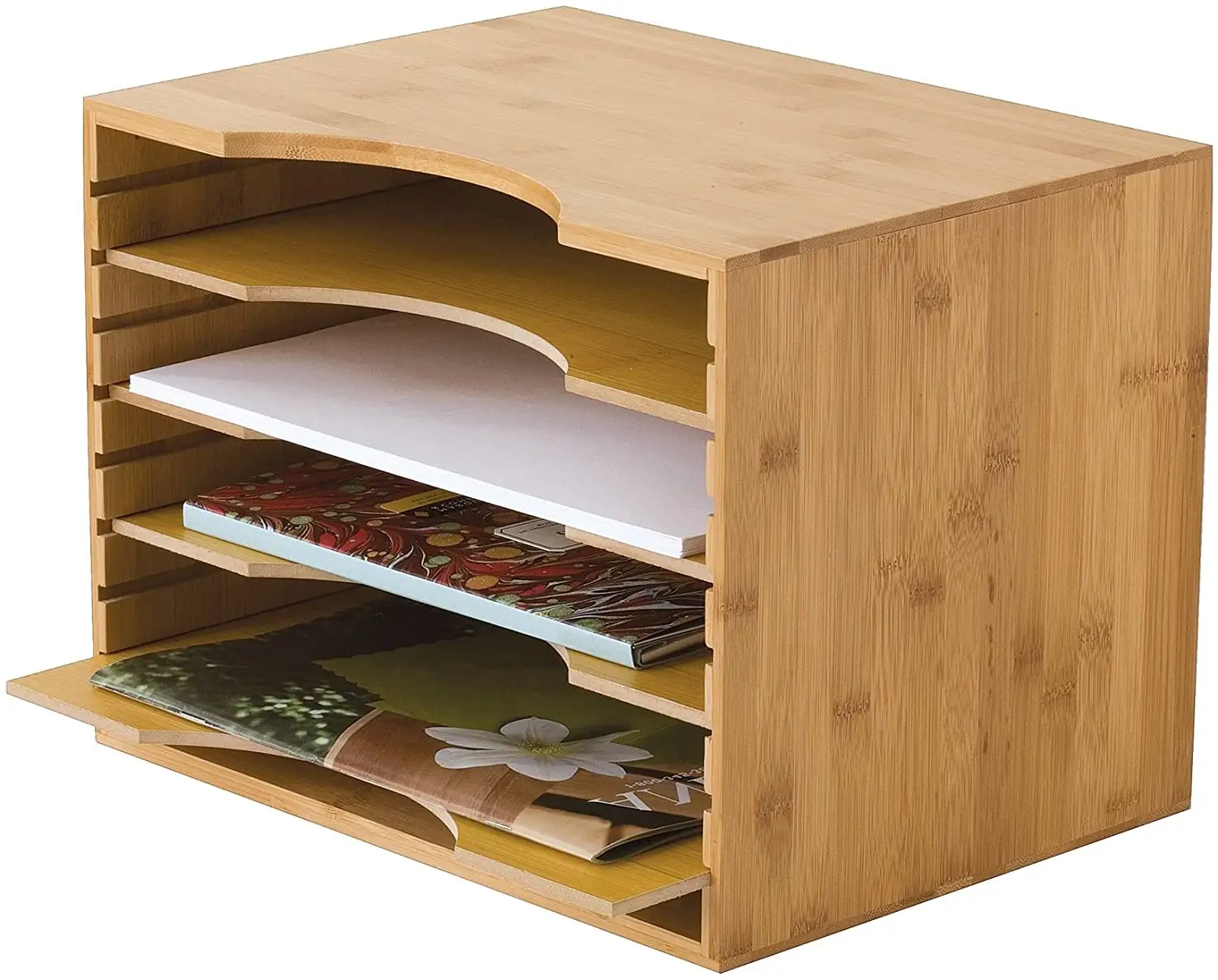 במבוק קובץ מחזיק, אחסון מערכת שולחן מארגן מסמך סדרן עם 4 מדפים נייר ארגונית עשוי עץ עבור אותיות