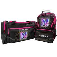 Mochila Negra con Brillantina y Logotipo de Pedrería, Bolsa con Cierre Súper Brillante para la Universidad, Deportes, Animadoras, Bordado de Nombres Deportivos