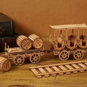 Suministro al por mayor <span class=keywords><strong>de</strong></span> vagón <span class=keywords><strong>de</strong></span> <span class=keywords><strong>tren</strong></span> <span class=keywords><strong>de</strong></span> <span class=keywords><strong>madera</strong></span> cortado con láser para rompecabezas 3D con vagón <span class=keywords><strong>de</strong></span> barriles, modelo <span class=keywords><strong>de</strong></span> manualidades DIY - Product Image 1