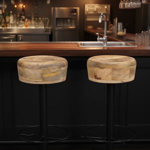 Taburetes de bar de madera natural con base de metal, diseño industrial moderno, juego de 2 muebles de bar - Product Image 2