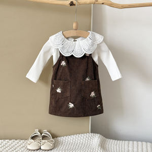 ชุดเดรสผ้าลูกฟูกเด็กผู้หญิงฤดูใบไม้ร่วงเดรสสายเอี๊ยมชุดเดรสสลิปทรงหลวมปักลายดอกไม้สำหรับเด็กแรกเกิด - Product Image 2