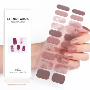 OEM ODM Natal Preço de fábrica Semi Curado Nail Adesivos Adesivo UV Gel Nail Sticker Logotipo Personalizado Etiqueta Gel Nail