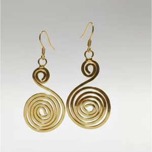 Golden Spiral <b>Handmade</b> <b>Earrings</b> - Gold Plated Statement Dangle <b>Earrings</b> for Women - Product Image 1