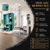 [US-Lager] Drehbare Wand-Murphy-Betten in Zwillingsgröße mit Bücherregal, Oberschrank, ausziehbarem Schreibtisch und seitlichem Stauraum – US-Dropshipping möglich