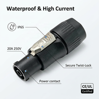 Luftfahrt-Stromanschluss 20A 250V IP65 Wasserdichter Musik-Bühnenausrüstungs-3-Pin-Powercon-Stecker mit Kupferkontakt und PC-Gehäuse