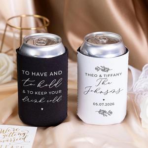 Personalized Wedding Can Cooler, Floral Wedding <b>Initials</b> Can Cooler, Flower Theme Garden Wedding, Beer Huggers - Product Image 1