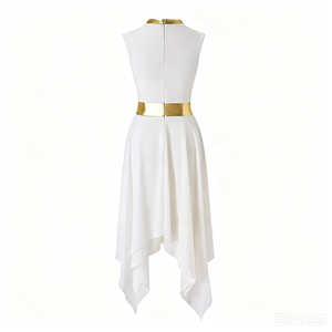 Robes de <span class=keywords><strong>danse</strong></span> asymétriques sans manches à épaule unique pour filles, style performance, avec contraste de couleurs - Product Image 5