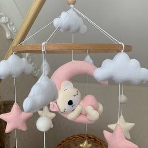 Jouet musical pour nouveau-né, mignon, fille, ours en peluche suspendu au mur sur la lune, animal en feutre, décoration de chambre d'enfant, mobile pour bébé - Product Image 4