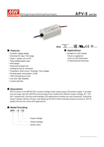 MEAN WELL 7W 5V 1.4A APV-8-5 Global Input IP42 Waterproof Compact Size <strong>Constant</strong> <strong>Voltage</strong> Switching <strong>Power</strong> <strong>Supply</strong> - Product Image 4