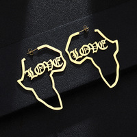 Boucles d'oreilles pour femmes Bijoux en acier inoxydable Lettre de l'amour Carte d'Afrique Boucles d'oreilles