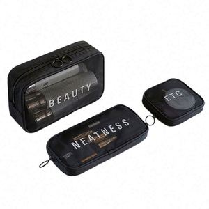Bolsa de Almacenamiento de Cosméticos de Malla de Nailon Transparente, con Logotipo Personalizado, Juego de 3 Bolsas de Maquillaje de Viaje, Pequeñas y Grandes - Product Image 4