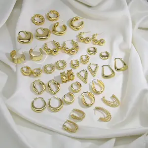 Low MOQ Hypoallergenic Hoop Earring 18K Gold Plated Jewelry Women Wholesale Chunky Hollow Heart CC Earrings