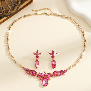 Cross-border e-commerce for all-match zinc alloy color flower fashion necklace <b>earrings</b> two-piece jewelry set - Product Image 3