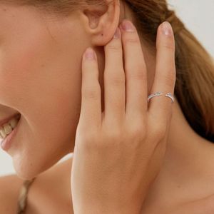 Bague ouverte en argent <span class=keywords><strong>sterling</strong></span> 925 plaqué rhodium, ajustable, avec pierres de zircon scintillantes - Product Image 2