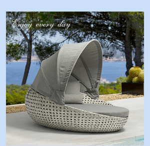 Nội Thất Ngoài Trời Uland Xám Tròn Sunbed Mây <span class=keywords><strong>Wicker</strong></span> Vườn Sử Dụng Chung Canopy Daybed - Product Image 4