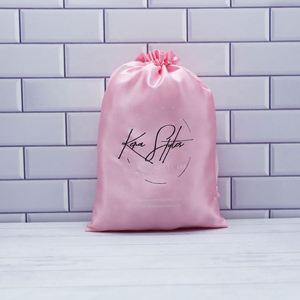 Custom Pink Fashion Satin Storage Bags Wig Underwear Bikini Packaging Luxury <b>Drawstring</b> Satin Dust <b>Pouch</b> - Product Image 1