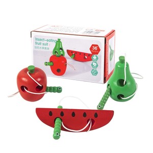 Juguete de <span class=keywords><strong>madera</strong></span> para niños, juego de enhebrar gusanos que comen frutas, juguete educativo temprano para el entrenamiento de la motricidad fina para niños pequeños - Product Image 5