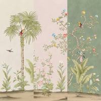 Papier peint brodé à la main, motif tropical palmier, toucan, fleurs de Chinoiserie, arbre, papillon, murale pour villa de vacances, décoration intérieure de salle à manger