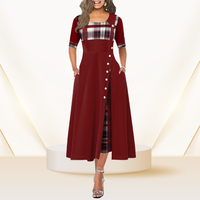 Übergröße Damen Kontrast Farbe langes Midi große Größe Kleid Büro Damen Stil hochwertige Freizeitkleider