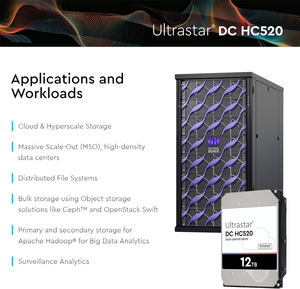 Disque dur d'entreprise HGST Ultrastar HC520 12 To à hélio, 3,5 pouces, SATA 6 Gbit/s, 7200 tr/min, 256 Mo de cache, HDD <span class=keywords><strong>HUH721212ALE600</strong></span> - Product Image 2
