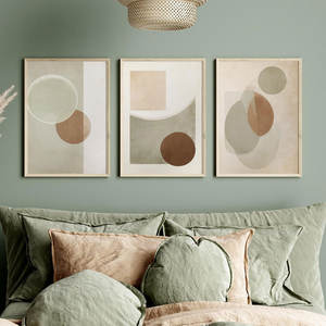 HAOWAI-Décoration murale moderne neutre en terre cuite beige, vert sauge, impression minimaliste, abstraite, imprimable, OEM/ODM - Product Image 1