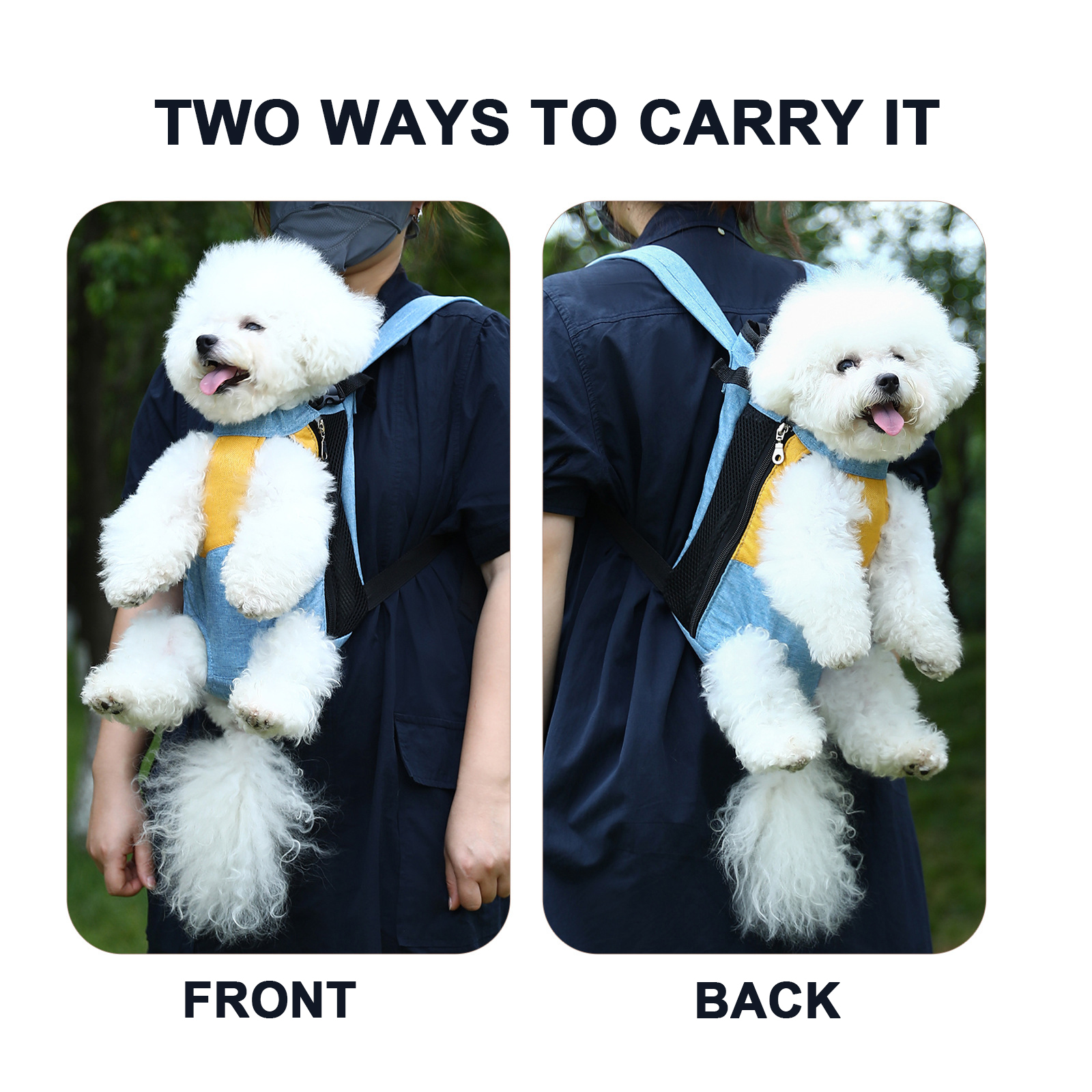 Yellow and white two-tone style Pet Carrier Backpack Front Chest Pack Legs Out Breathable Mesh for Small Dogs Cats Hiking Travel Hands Free Adjustable Design(Size:S)