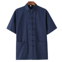 Setelan Tang Pria Musim Panas Bahan Katun/Linen Ringan Gaya Cina, Hanfu, Kancing Cakram, Lengan Setengah, Bernapas
