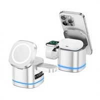 Chargeur sans fil 3 en 1, station de charge rapide magnétique 15W pour téléphone, montre et écouteurs avec câble intégré