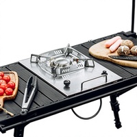 Réchaud à gaz portable en acier inoxydable coupe-vent, puissant, avec débitmètre d'air à zone variable pour camping en extérieur, auto-conduite et bureau