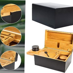 Avec accessoires Boîte de rangement décorative en bambou avec broyeur en bambou noir et brosse de nettoyage Grande boîte de rangement en bambou Combo - Product Image 6