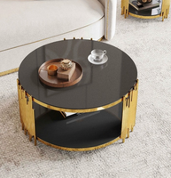 Table basse ronde en verre avec structure en acier inoxydable doré, idéale pour salon et hôtel – Meuble de maison abordable