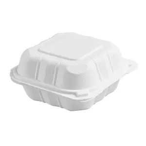 环保白色PP矿物塑料5 "x5" 汉堡盒翻盖式去容器食品一次性外卖食品盒
