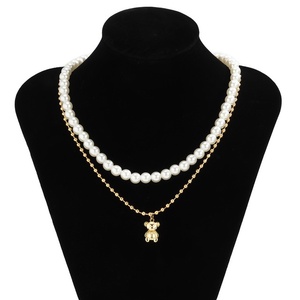 Collana Creativa a Doppio Strato <span class=keywords><strong>con</strong></span> Perle e Orsetto per Uomo, Semplice Girocollo <span class=keywords><strong>con</strong></span> Catena Intrecciata, Raffinata Collana Maschile da Regalo - Product Image 4